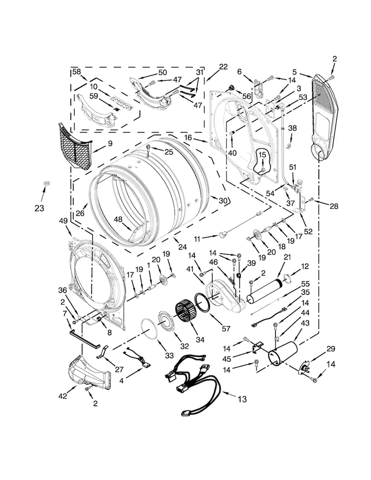 Bulkhead Parts Diagram and Parts List for MGD5500FC0  Maytag Dryer
