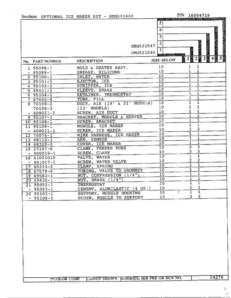 Optional Ice Maker Kit Page 2 Diagram and Parts List for 52154  Admiral Refrigerator