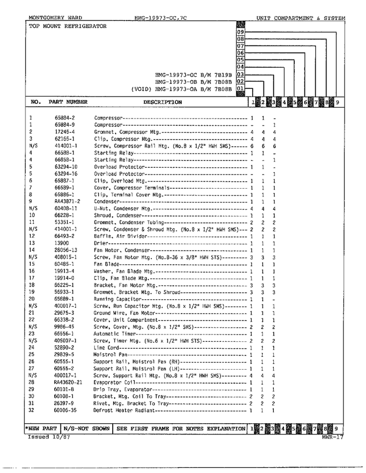 Unit Compartment And System Page 2 Diagram and Parts List for 19973C  Admiral Refrigerator