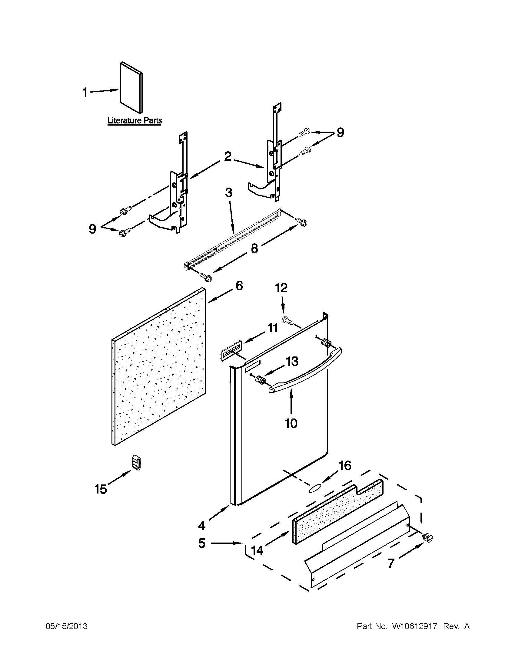 Door And Panel Parts Diagram and Parts List for MDB6769PAB3  Maytag Dishwasher