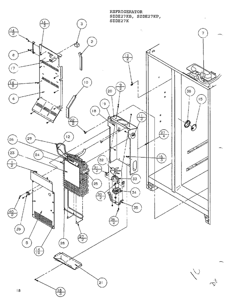 Evaporator And Air Handling Diagram and Parts List for SZDE27KB  Amana Refrigerator