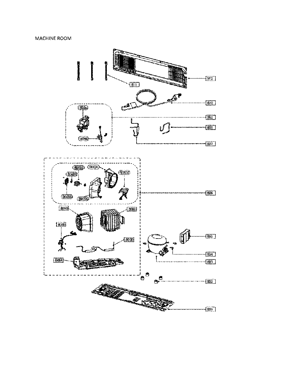 Machine Room Diagram and Parts List for 11173302910  Kenmore Refrigerator