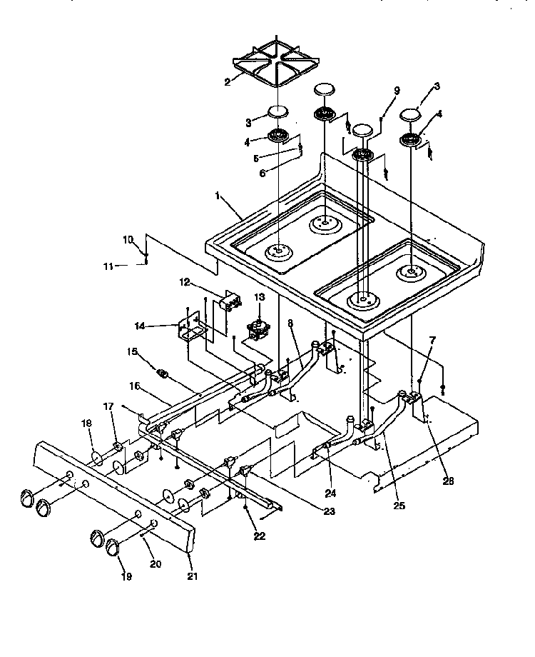 Main Top Diagram and Parts List for ARG7200W-P1143323NW  Amana Range