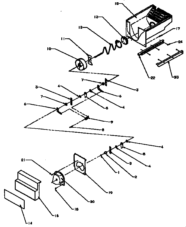 Ice Bucket/auger Diagram and Parts List for SXD25A-P1162436W  Amana Refrigerator