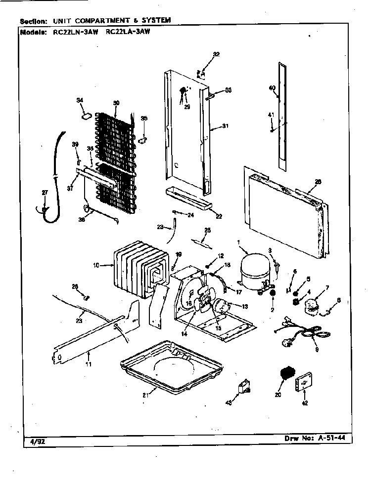 Unit Compartment & System Diagram and Parts List for RC22LN-3AW CS32A Magic Chef Refrigerator