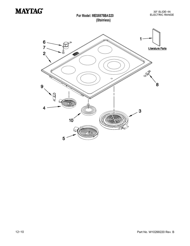 Cooktop Parts Diagram and Parts List for MES5875BAS20  Maytag Range