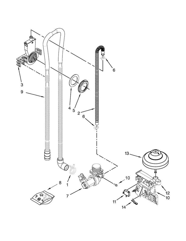 Fill, Drain And Overfill Parts Diagram and Parts List for ADB1300AFW1  Amana Dishwasher
