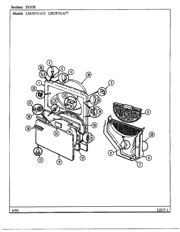 Door Diagram and Parts List for 8751A71  Norge Dryer