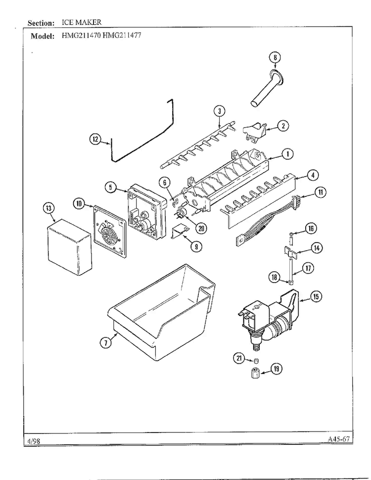 Ice Maker Diagram and Parts List for HMG211470  Admiral Refrigerator