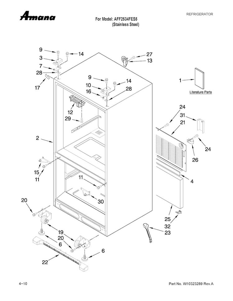 Cabinet Parts Diagram and Parts List for AFF2534FES5  Amana Refrigerator