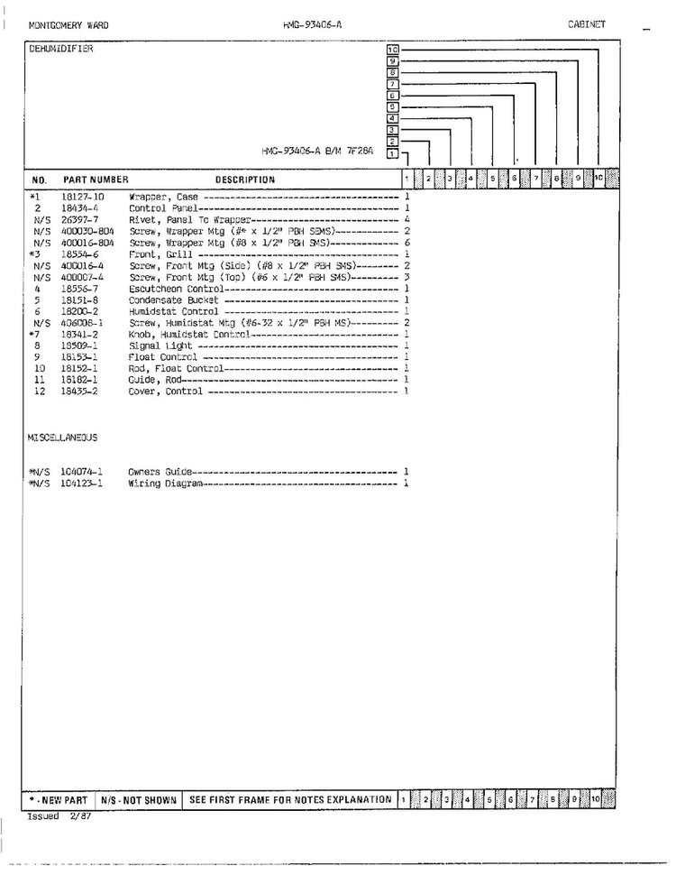 Cabinet/misc Page 2 Diagram and Parts List for 93406A  Admiral Dehumidifier