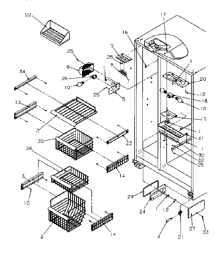 Freezer Shelving & Ref Light Diagram and Parts List for GSDE3201SW-P1190901WW  Amana Refrigerator