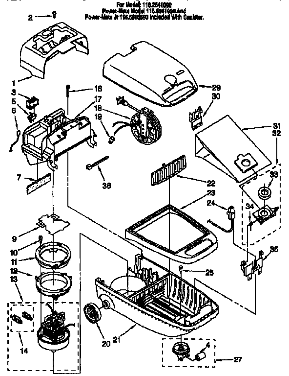 Canister Diagram and Parts List for 1162541090  Kenmore Canister Vacuum