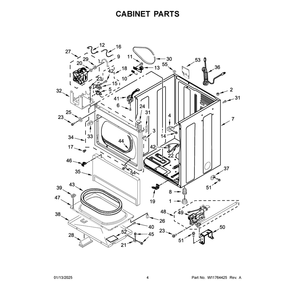 Cabinet Parts Diagram and Parts List for MDG20PDFWW0  Maytag Dryer