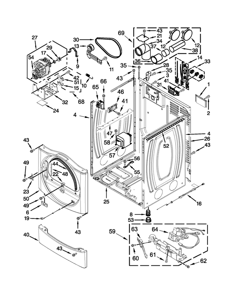 Cabinet Parts Diagram and Parts List for MDG25PDAGW3  Maytag Dryer