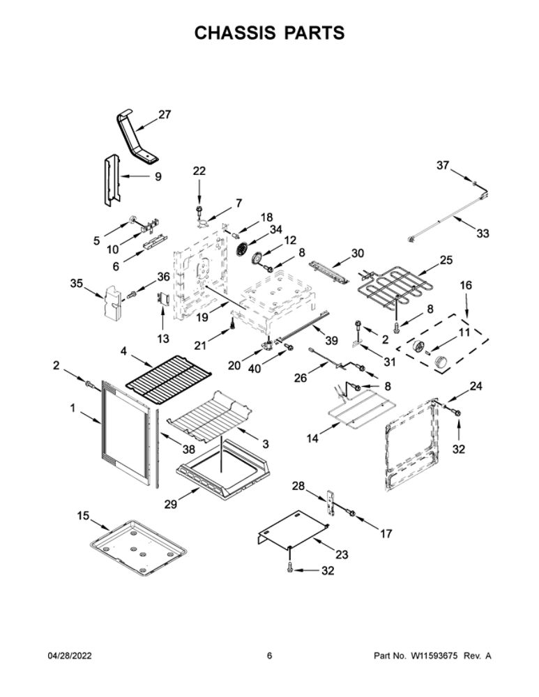 Chassis Parts Diagram and Parts List for YMER8800FZ6  Maytag Range