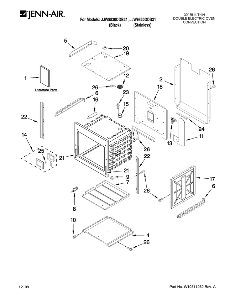 Upper Oven Parts Diagram and Parts List for JJW9830DDB31  Jenn-Air Wall Oven
