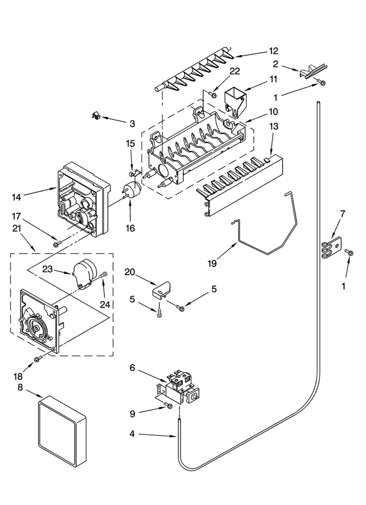 Icemaker Parts Diagram and Parts List for ASD2522WES01  Amana Refrigerator