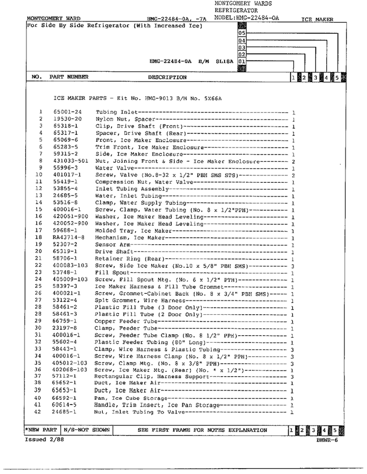 Ice Maker Assembly Page 2 Diagram and Parts List for 22484-OA  Admiral Refrigerator