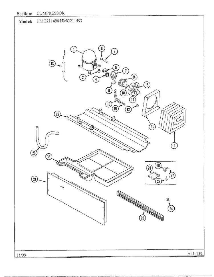 Compressor Diagram and Parts List for HMG211490  Admiral Refrigerator