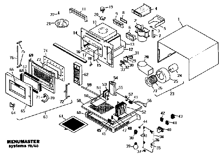 Section 1 Diagram and Parts List for 70 40 Amana Microwave