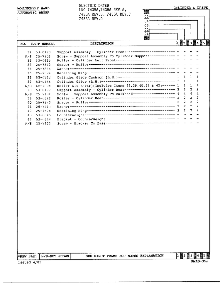 Cylinder And Drive Page 3 Diagram and Parts List for 7435A  Norge Dryer