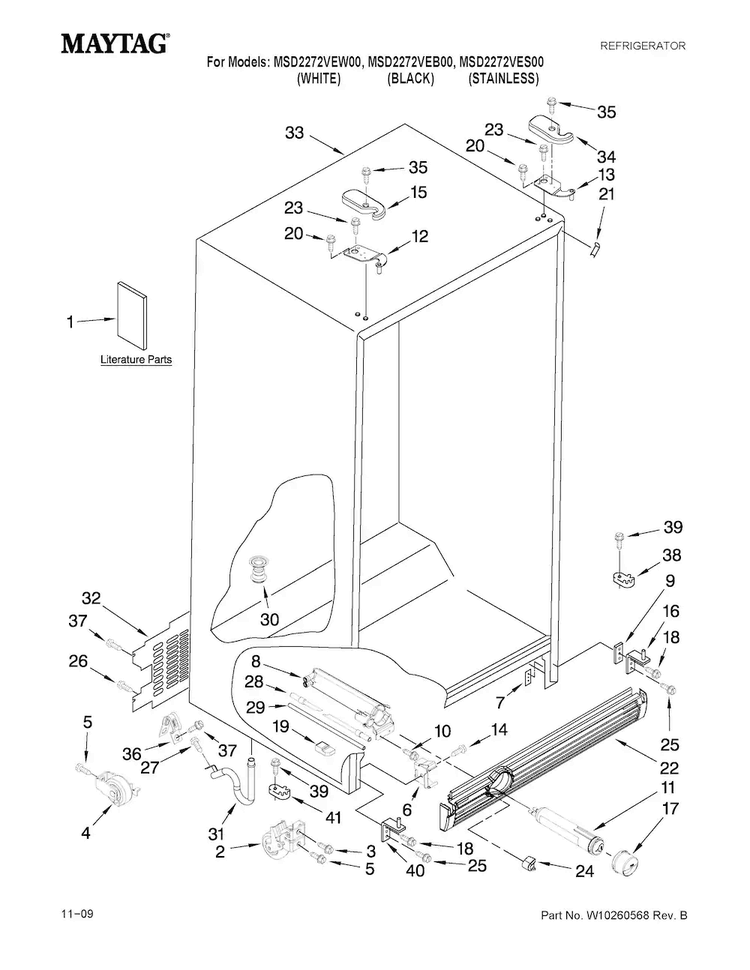 Cabinet Parts Diagram and Parts List for MSD2272VEB00  Maytag Refrigerator
