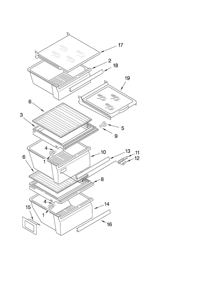 Refrigerator Shelf Parts Diagram and Parts List for MSD2553WEB00  Maytag Refrigerator