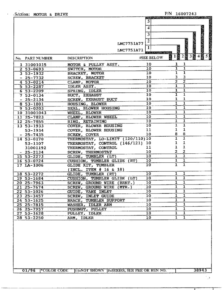Motor/drive Page 2 Diagram and Parts List for LNC7751A77  Maytag Dryer