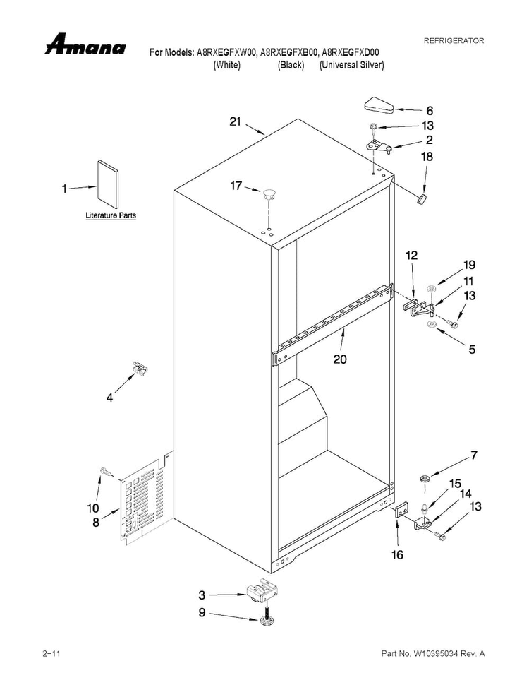 Cabinet Parts Diagram and Parts List for A8RXEGFXD00  Amana Refrigerator