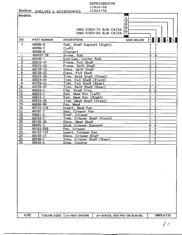 Shelves & Accessories Page 2 Diagram and Parts List for 31824-0A  Admiral Refrigerator