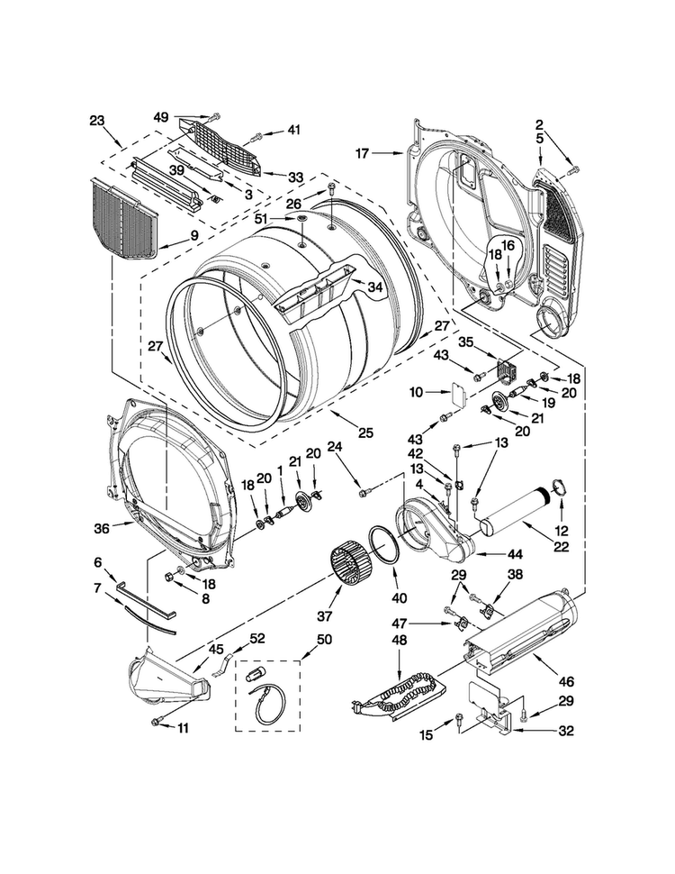 Bulkhead And Blower Parts Diagram and Parts List for MLE20PDBYW1  Maytag Washer Dryer Combo