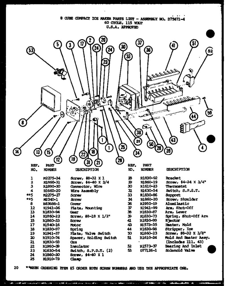 8 Cube Compact Ice Maker 1 Diagram and Parts List for IC3H-P7621305W-BM  Amana Refrigerator