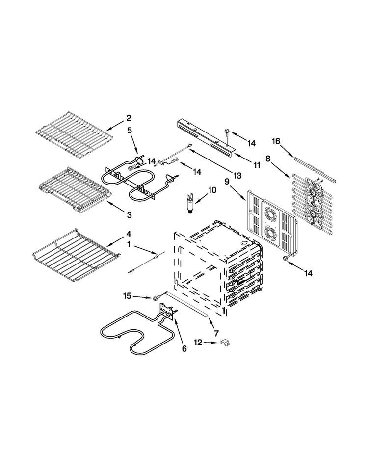 Internal Oven Parts Diagram and Parts List for JJW3830WP02  Jenn-Air Wall Oven