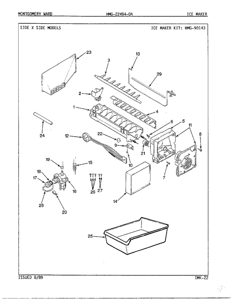 Ice Maker Diagram and Parts List for 22494-OA  Admiral Refrigerator