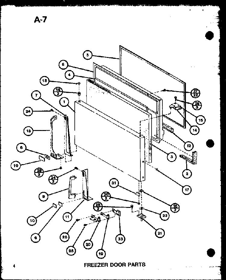 Freezer Door Parts Diagram and Parts List for TM16G-P75535-7W  Amana Refrigerator
