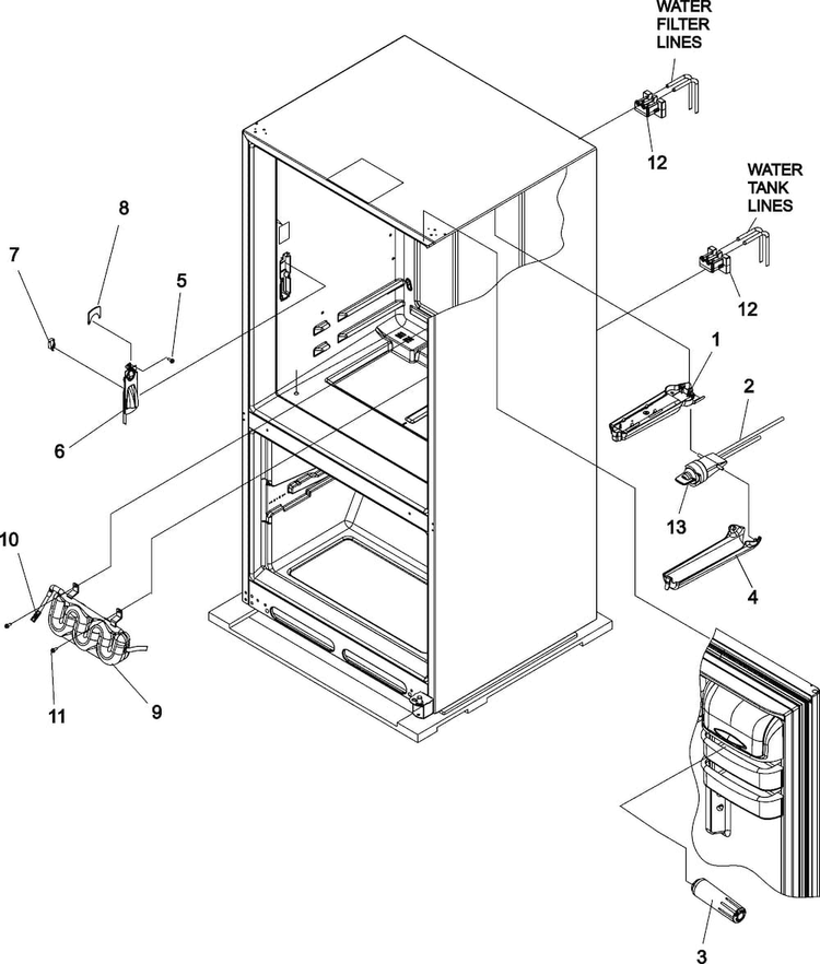 Water Dispenser/filter Diagram and Parts List for ABR2533FES0  Amana Refrigerator