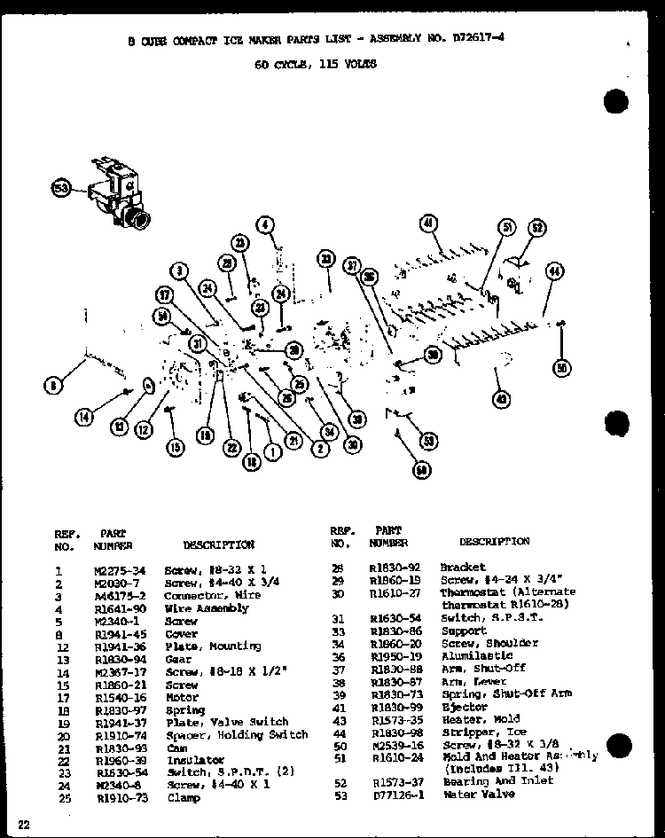 8 Cube Compact Ice Maker Diagram and Parts List for SL22GL-P7745508WL  Amana Refrigerator