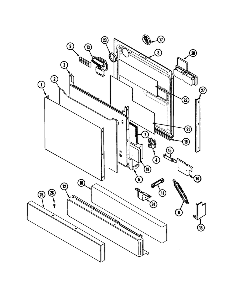 Door Diagram and Parts List for JDB6510AWD  Jenn-Air Dishwasher