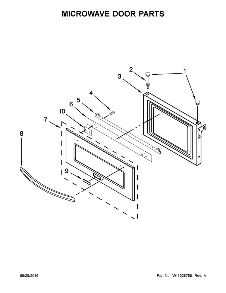 Microwave Door Parts Diagram and Parts List for JMW2327WS02  Jenn-Air Microwave