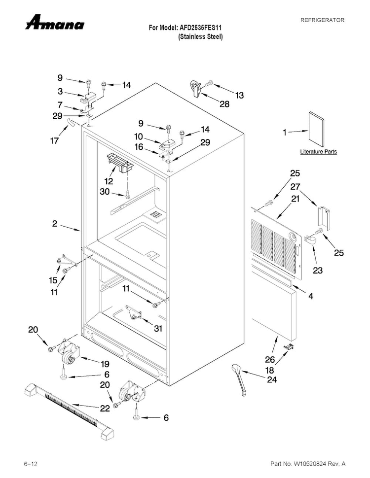 Cabinet Parts Diagram and Parts List for AFD2535FES11  Amana Refrigerator