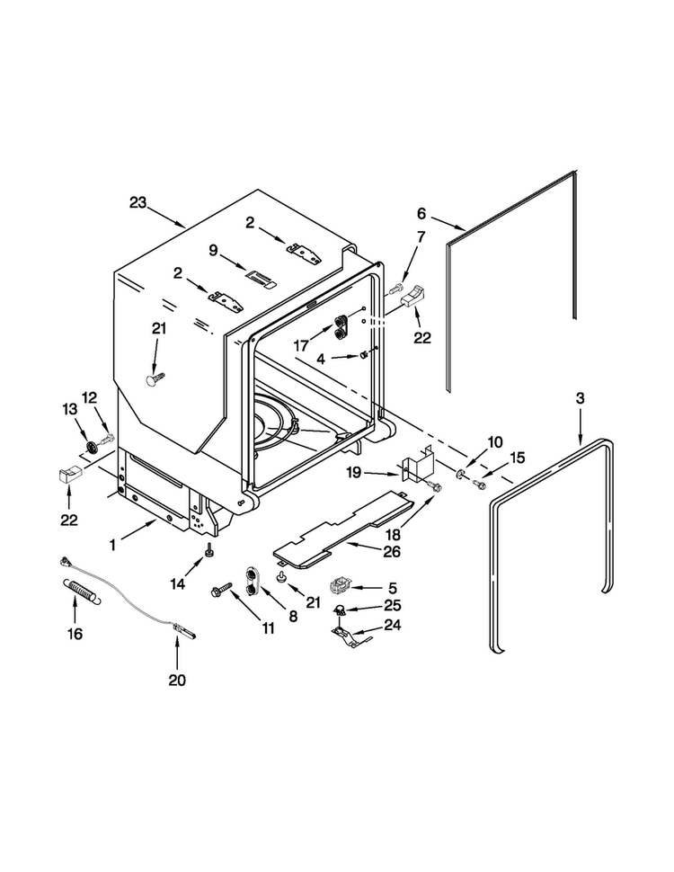 Tub And Frame Parts Diagram and Parts List for MDB7760SAS1  Maytag Dishwasher