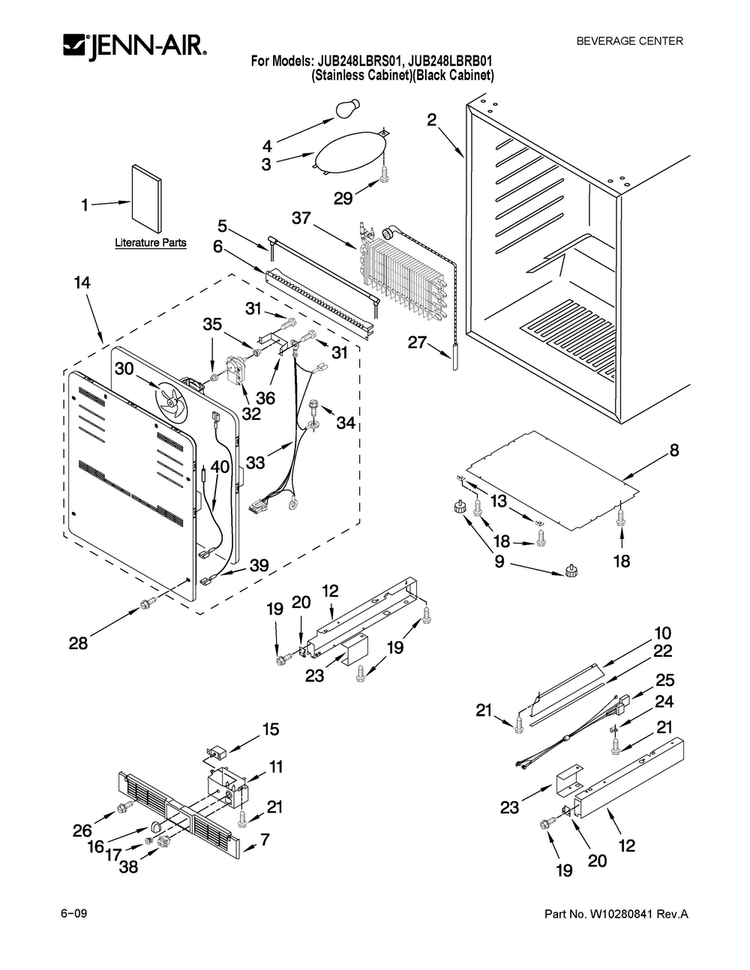 Cabinet Parts Diagram and Parts List for JUB248LBRB01  Jenn-Air Wine and Beverage Cooler