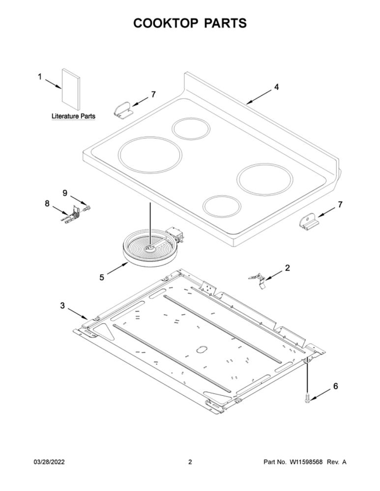 Cooktop Parts Diagram and Parts List for AER6303MFW5  Amana Range