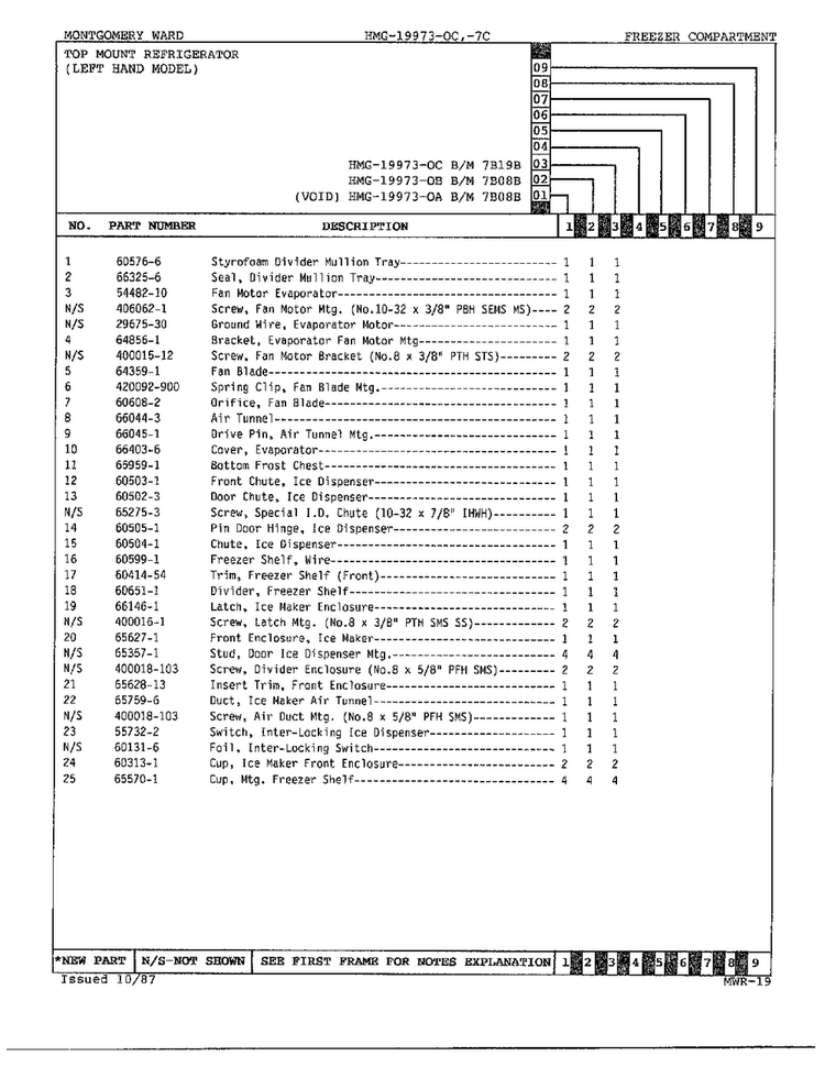 Freezer Compartment Page 2 Diagram and Parts List for 19973C  Admiral Refrigerator