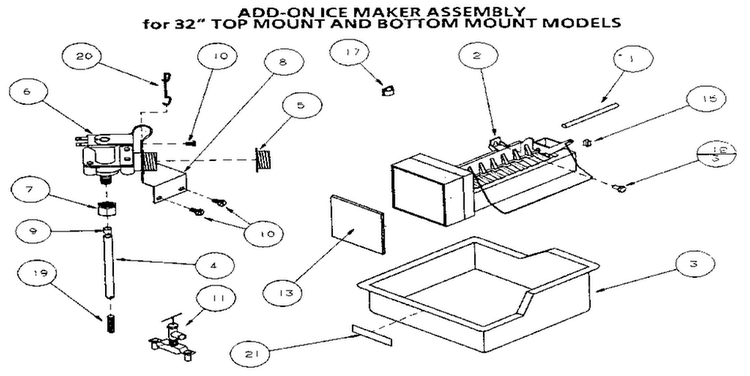 Add-on Ice Maker Assembly Diagram and Parts List for 86068-P1125513  Amana Refrigerator