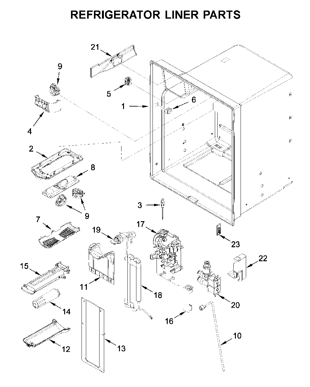 Refrigerator liner parts Diagram and Parts List for MFI2269FRB02  Maytag Refrigerator