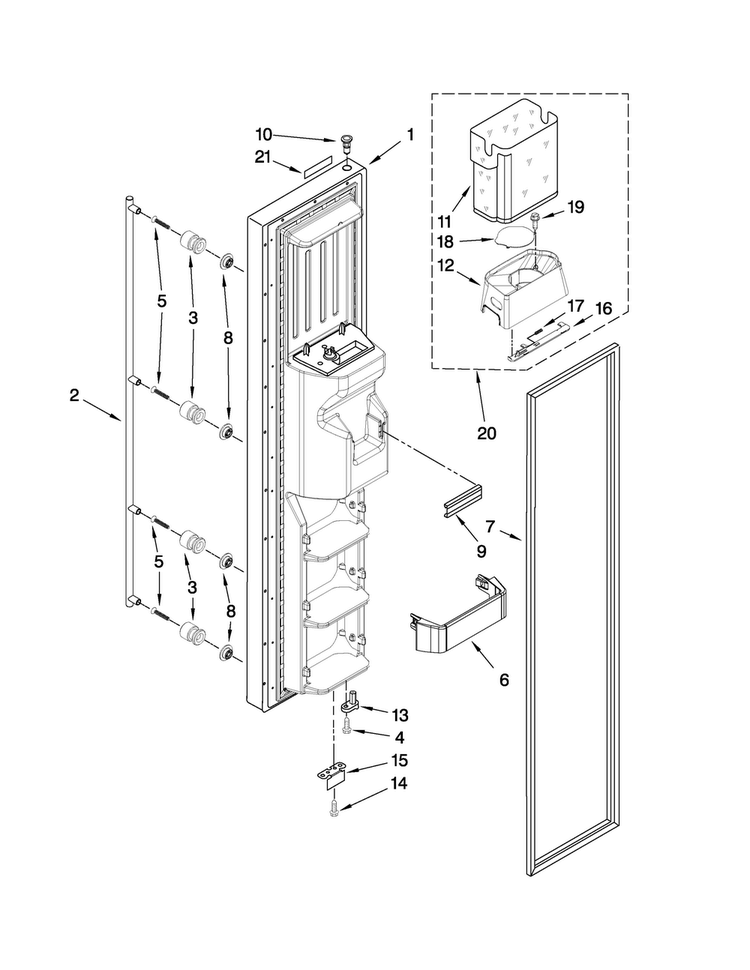 Freezer Door Parts Diagram and Parts List for JCB2588WER00  Jenn-Air Refrigerator