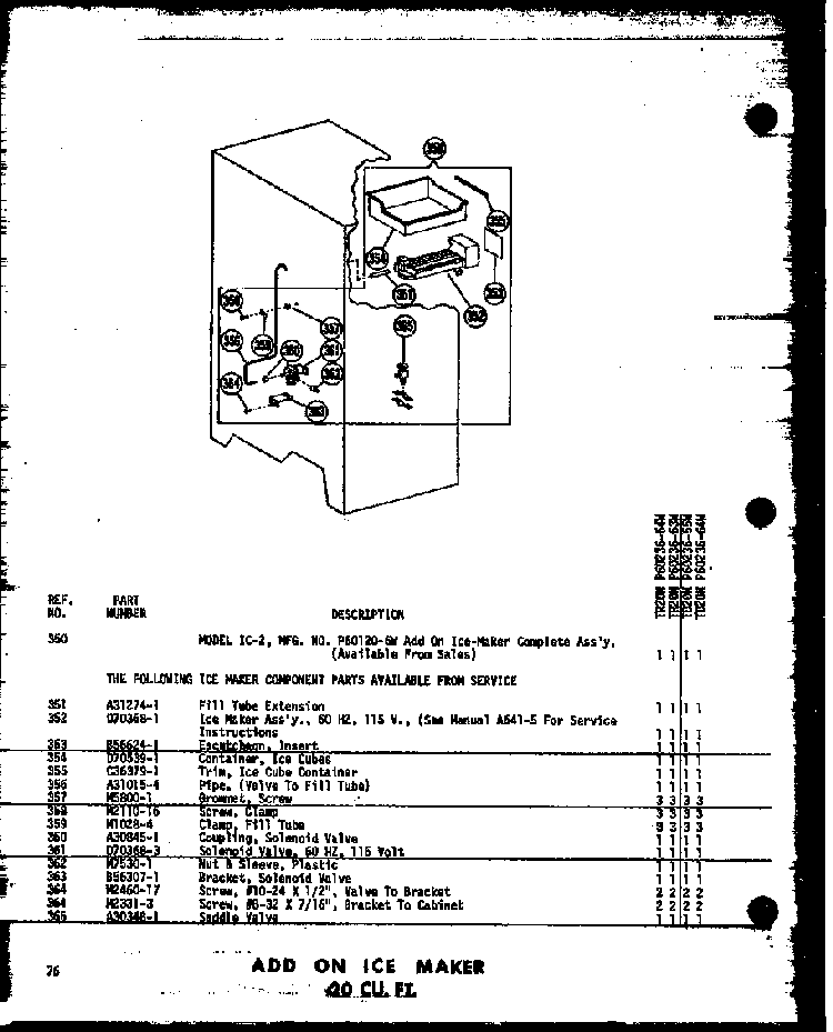 Add On Ice Maker 20 Cu. Ft. Diagram and Parts List for T16N-P60236-48W  Amana Refrigerator