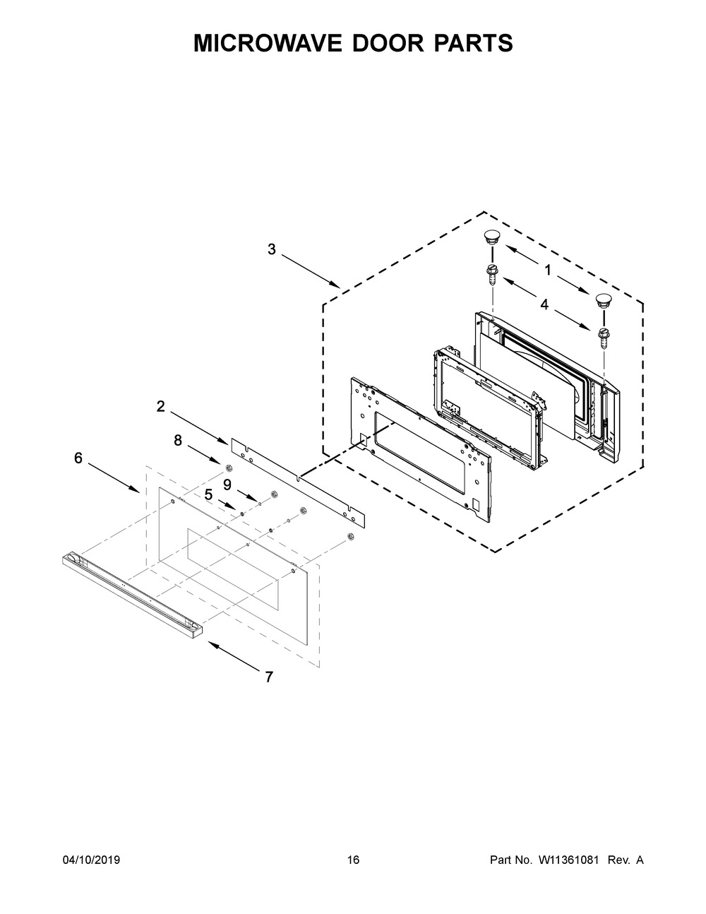 Microwave Door Parts Diagram and Parts List for JMW2430IM01  Maytag Microwave Oven Combo